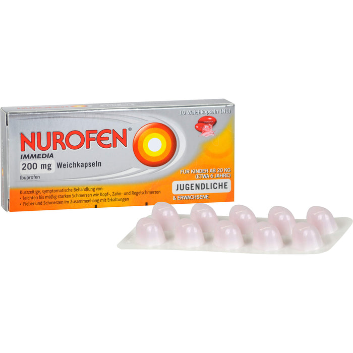 Nurofen Immedia Weichkapseln bei Regelschmerzen ab 6 Jahren 200mg, 10 pc Capsules