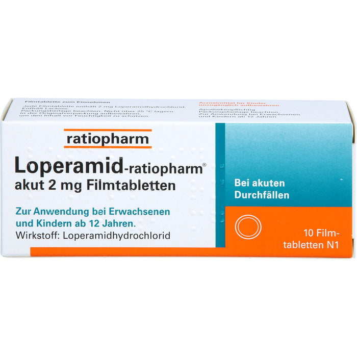 Loperamid-ratiopharm akut Filmtabletten, 10 pcs. Tablets