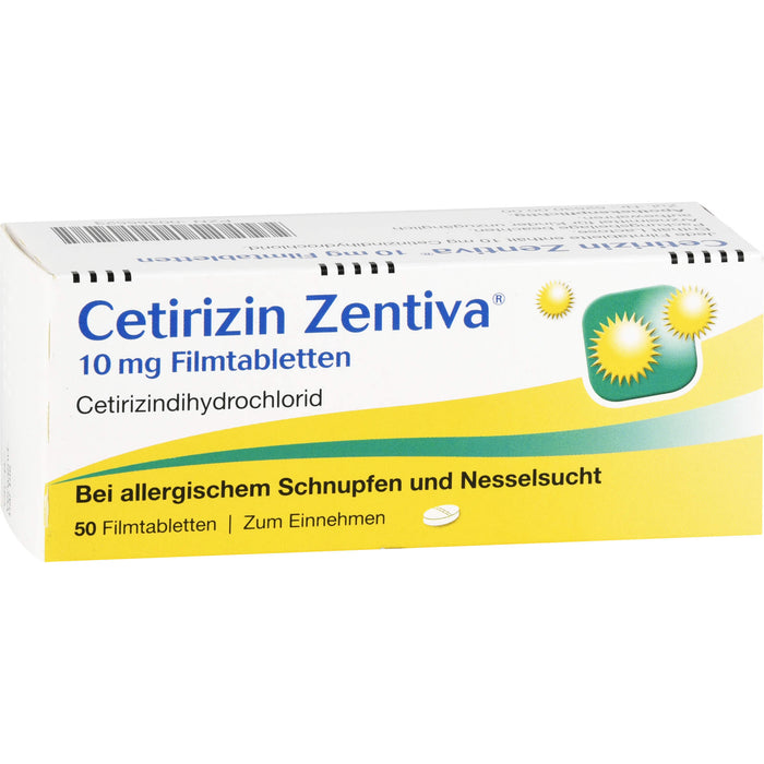 Cetirizin Zentiva 10 mg Filmtabletten bei allergischem Schnupfen und Nesselsucht, 50 pcs. Tablets