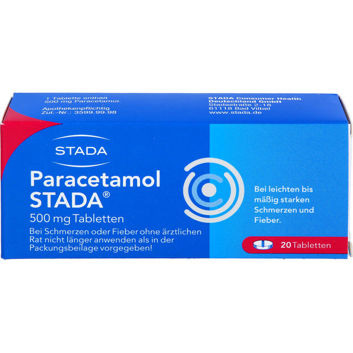 Paracetamol STADA 500 mg Tabletten bei Schmerzen und Fieber, 20 pc Tablettes