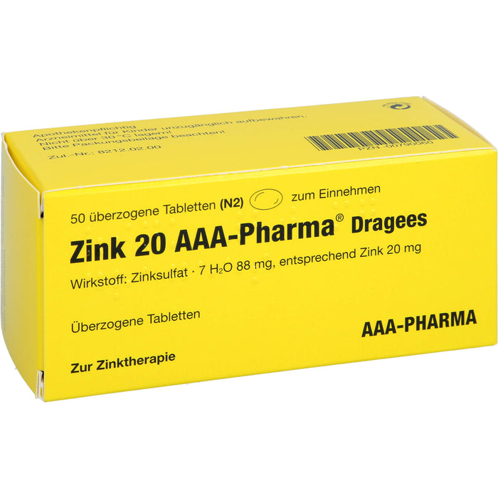 Zink 20 AAA-Pharma Dragees, 50 St UTA