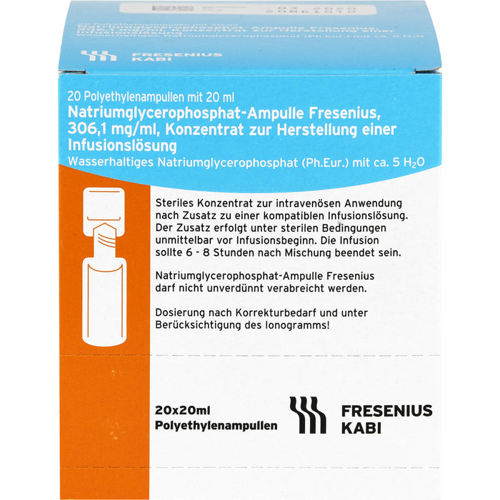 Natriumglycerophosphat-Ampulle Fresenius, 306,1 mg/ml, Konzentrat zur Herstellung einer Infusionslösung, 20 ml, 20X20 ml IFK