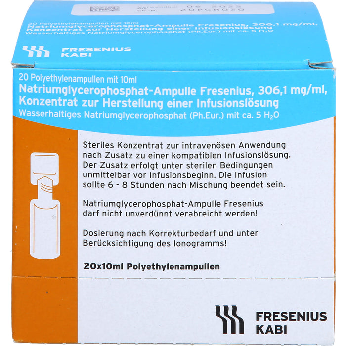 Natriumglycerophosphat-Ampulle Fresenius, 306,1 mg/ml, Konzentrat zur Herstellung einer Infusionslösung, 10 ml, 20X10 ml IFK