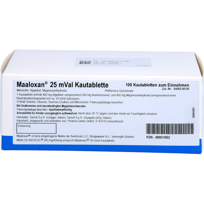 Pharma Gerke Maaloxan 25 mVal Kautabletten säurebindendes Magenmittel, 100 pcs. Tablets