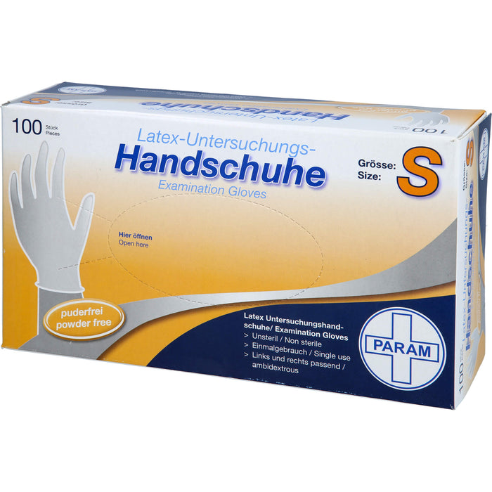 PARAM Latex-Untersuchungs-Handschuhe puderfrei Größe S, 100 pcs. Gloves