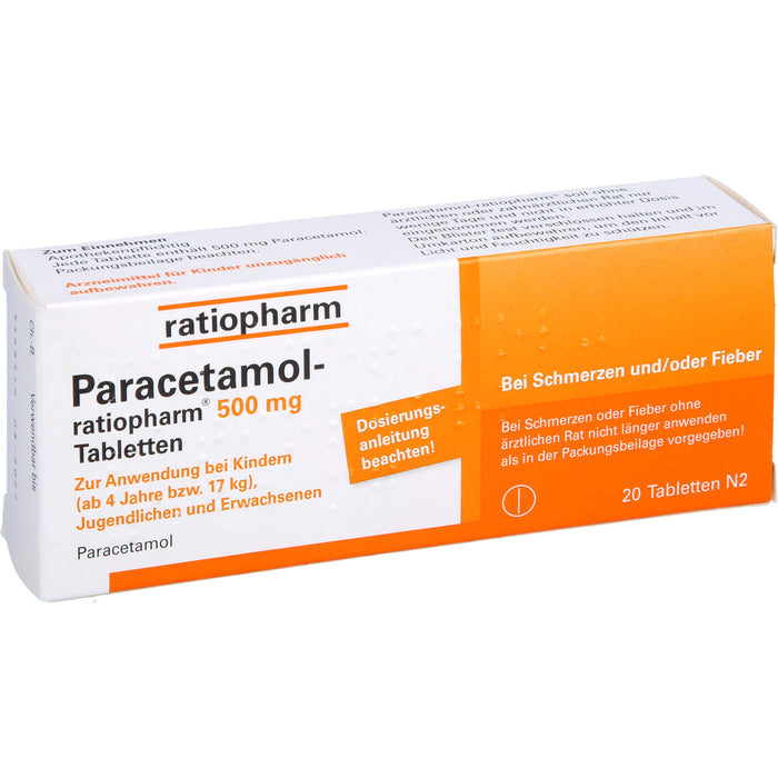 Paracetamol-ratiopharm 500 mg Tabletten, 20 pc Tablettes
