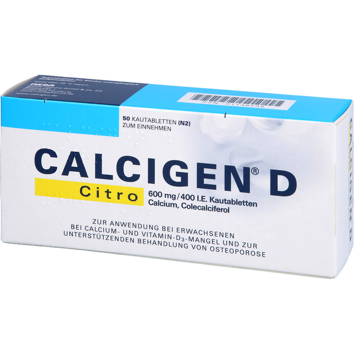 CALCIGEN D Citro 600 mg/400 I.E. Kautabletten, 50 St KTA