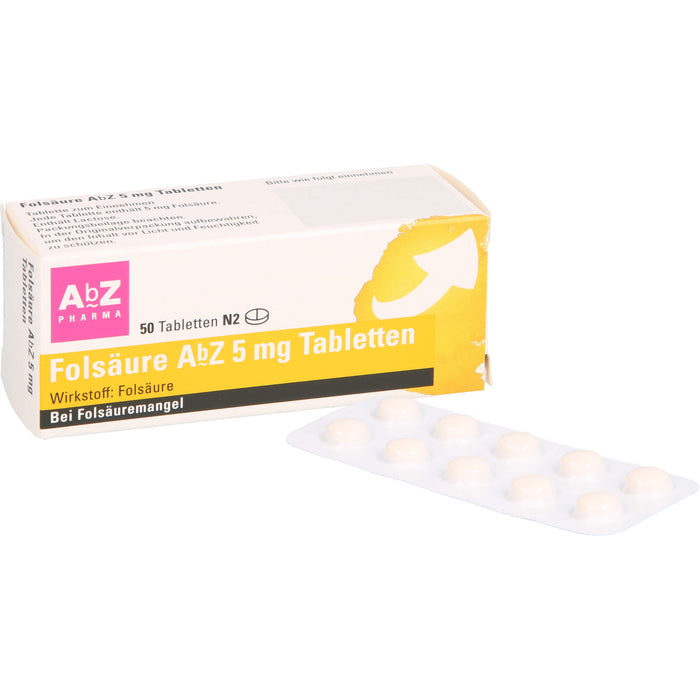 Folsäure AbZ 5 mg Tabletten bei Folsäuremangel, 50 pcs. Tablets