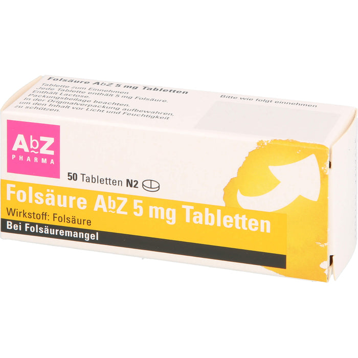 Folsäure AbZ 5 mg Tabletten bei Folsäuremangel, 50 pcs. Tablets