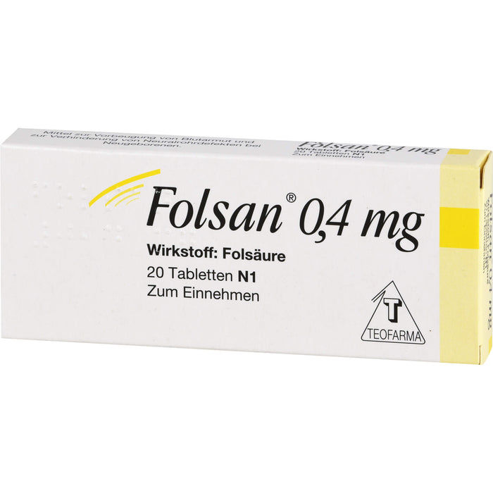 Folsan 0,4 mg Tabletten bei Folsäuremangel, 20 pc Tablettes