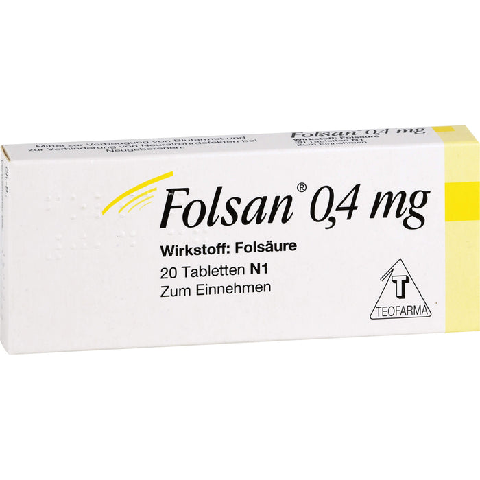 Folsan 0,4 mg Tabletten bei Folsäuremangel, 20 pcs. Tablets