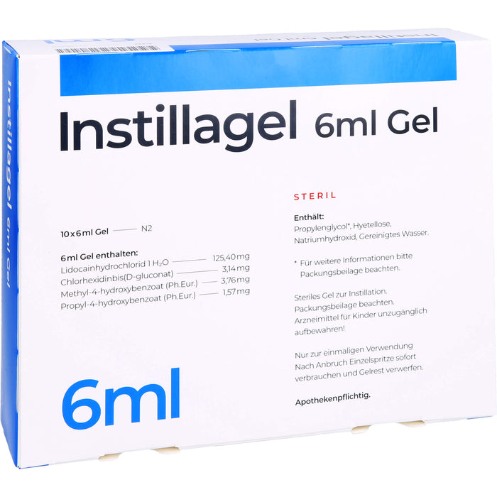 Instillagel steriles Gel zur Schleimhautdesinfektion und zur Lokalanästhesie, 10 pcs. Gel