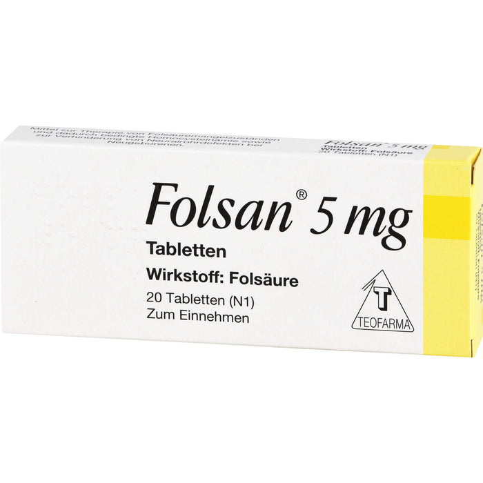 Folsan 5 mg Tabletten bei Folsäuremangelzuständen, 20 pcs. Tablets