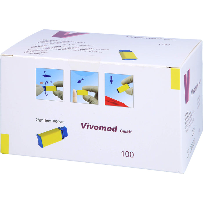 Vivomed Sicherheitsblutlanzetten gelb 26 G x 1,8 mm, 100 St. Packung