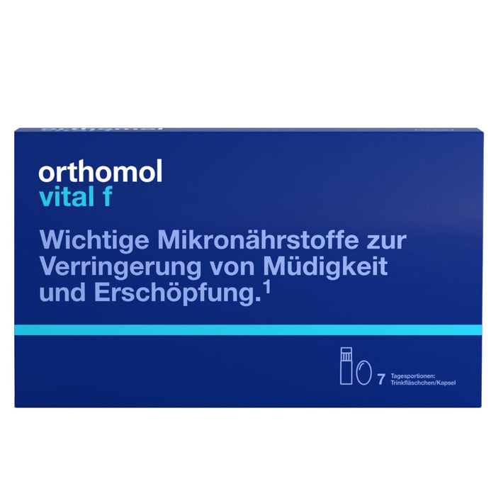 Orthomol Vital f - Mikronährstoffe für Frauen - bei Müdigkeit und Erschöpfung - mit B-Vitaminen, Omega-3-Fettsäuren und Magnesium - Trinkampullen/Kapseln, 7 pcs. Daily portions