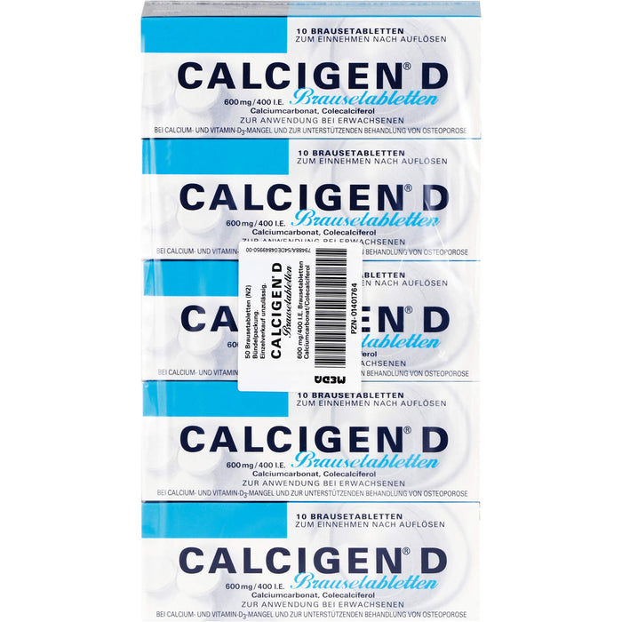 Calcigen D 600 mg/400 I.E. Brausetabletten, 50 St BTA