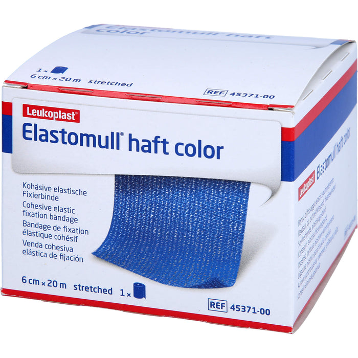 Elastomull haft color 6 cm x 20 m blaue kohäsive elastische Fixierbinde, 1 pcs. Bandage