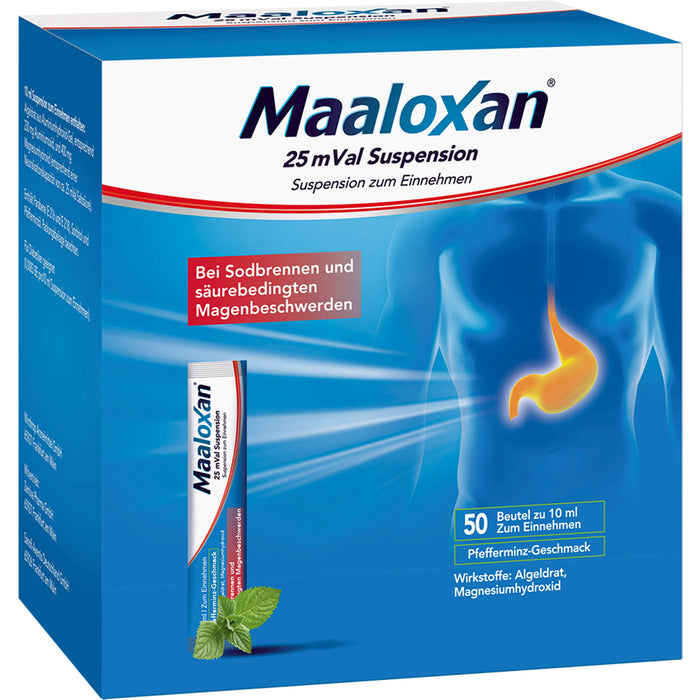 Maaloxan 25 mVal Suspension Pfefferminz bei Sodbrennen, 50 pcs. Sachets