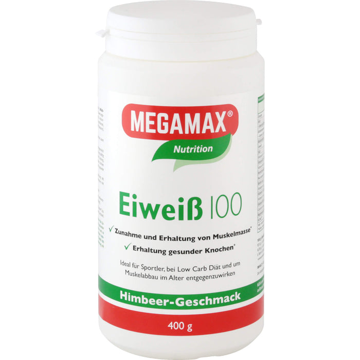 MEGAMAX Nutrition Eiweiß 100 Pulver Himbeer-Geschmack, 400 g Poudre