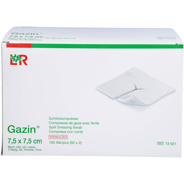 Gazin 7,5 cm x 7,5 cm steril 8fach Schlitzkompresse, 100 pcs. Compresses