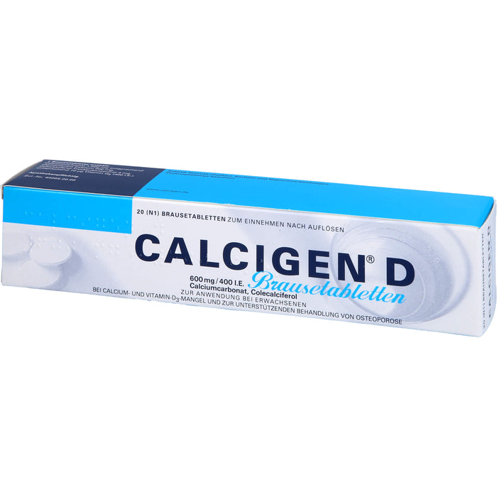 Calcigen D 600 mg/400 I.E. Brausetabletten bei Calcium- und Vitamin-D3-Mangel, 20 pc Tablettes