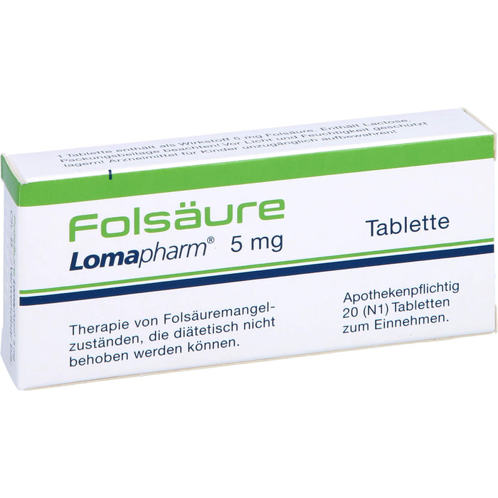 Folsäure Lomapharm 5 mg Tabletten bei gesteigertem Folsäurebedarf, 20 pcs. Tablets