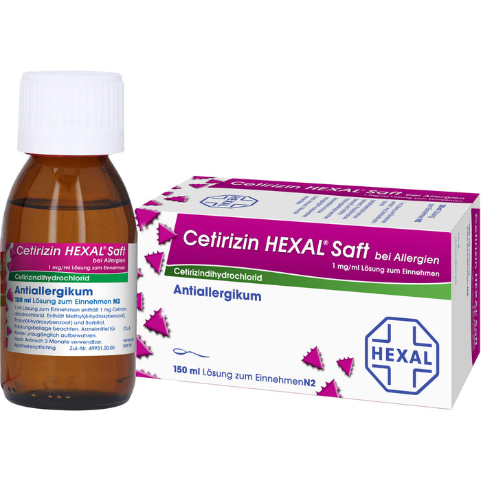 Cetirizin HEXAL Saft bei Allergien, 150 ml Lösung