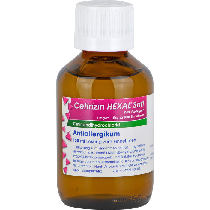 Cetirizin HEXAL Saft bei Allergien, 150 ml Lösung