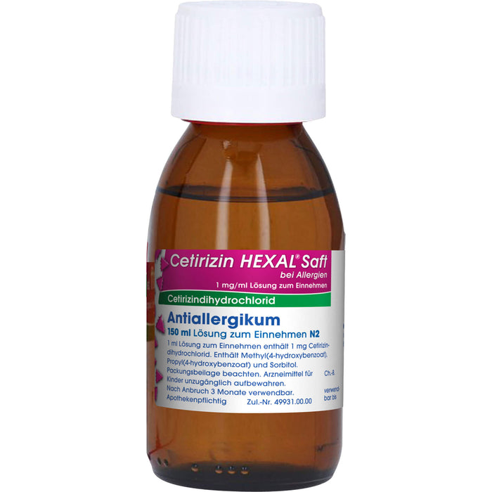 Cetirizin HEXAL Saft bei Allergien, 150 ml Lösung