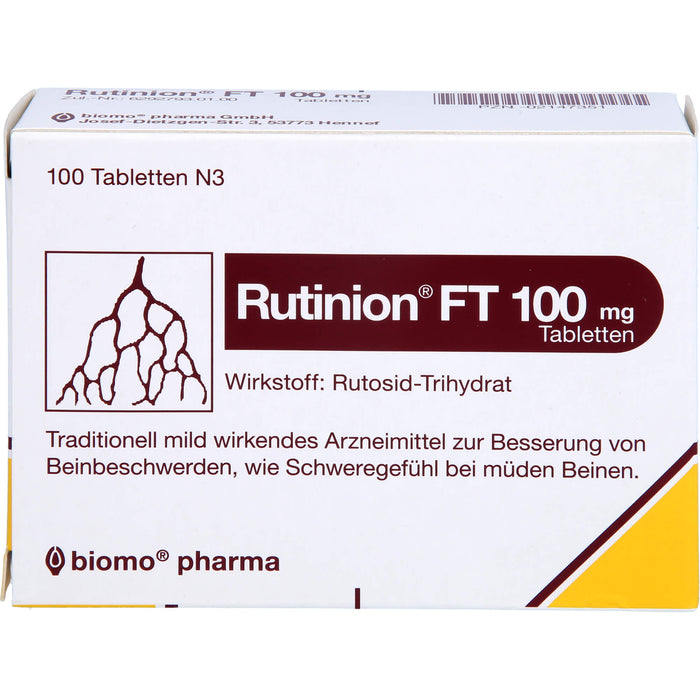 Rutinion FT 100 mg Tabletten zur Besserung von Beinbeschwerden, wie Schweregefühl bei müden Beinen, 100 St. Tabletten