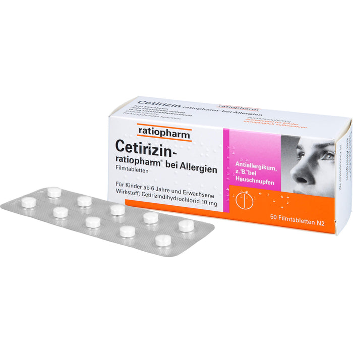 Cetirizin-ratiopharm 10 mg bei Allergien Filmtabletten, 50 pc Tablettes