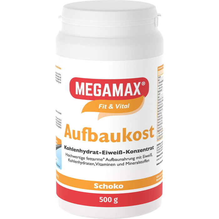 MEGAMAX Aufbaukost Kohlenhydrat-Eiweiß-Konzentrat Schoko-Geschmack, 500 g Pulver