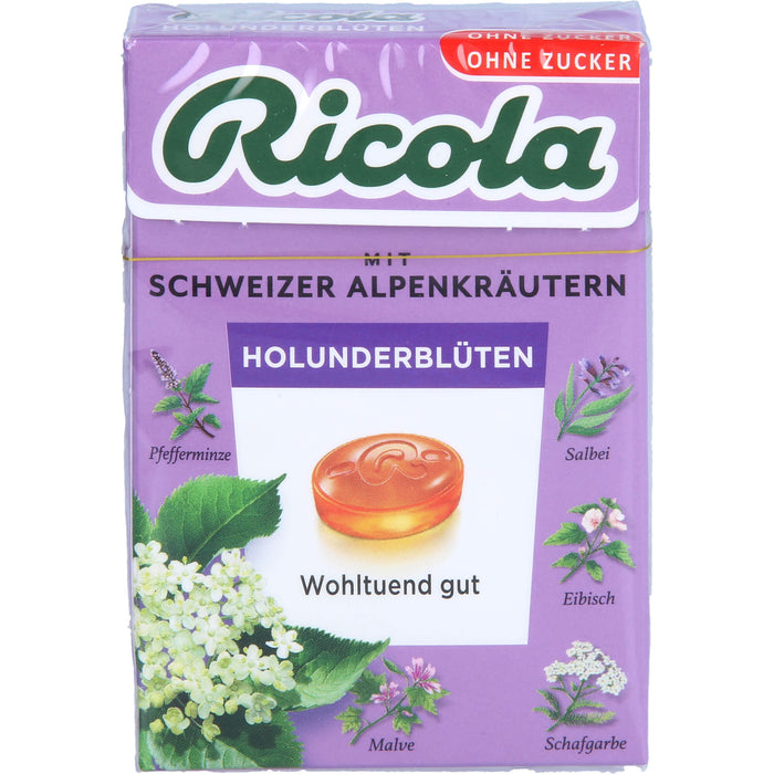 Ricola Schweizer Kräuterbonbons Box Holunderblüten ohne Zucker, 50 g Bonbons