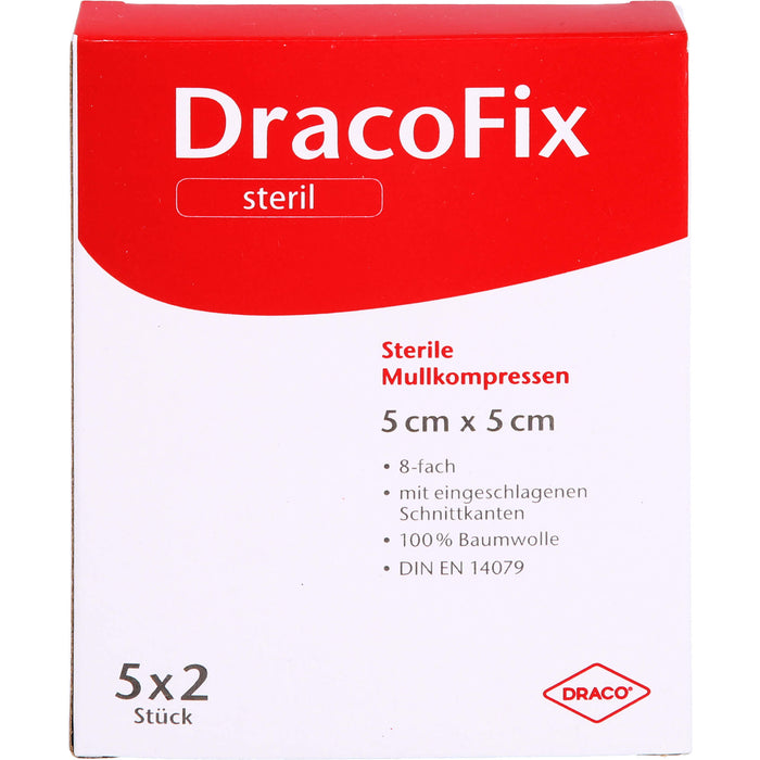 DracoFix Mullkompressen steril 8fach 5 x 5 cm zur Wundversorgung, 10 pcs. Compresses