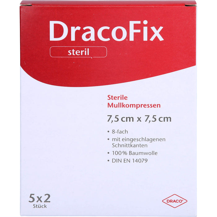 DracoFix Mullkompressen steril 8fach 7,5 x 7,5 cm, 10 pc Compresses