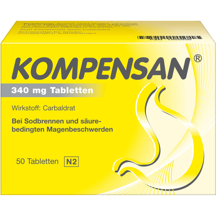 Kompensan 340 mg Tabletten bei Sodbrennen und säure-bedingten Magenbeschwerden, 50 pcs. Tablets