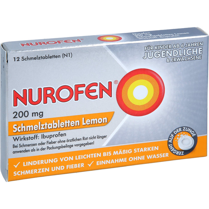 Nurofen Schmelztabletten Lemon bei Kopfschmerzen ab 6 Jahren 200mg, 12 pc Tablettes