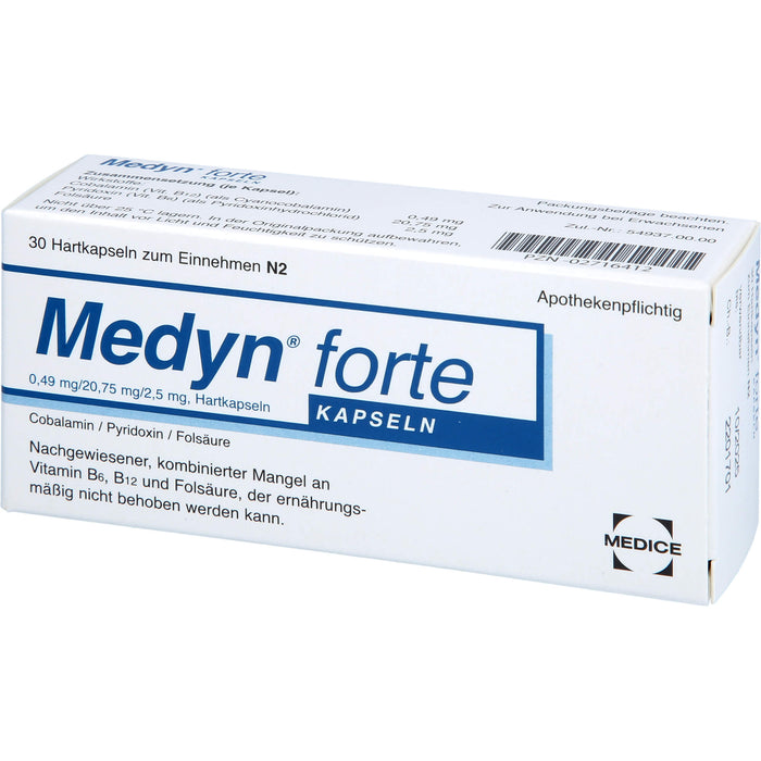 Medyn forte Kapseln bbei nachgewiesener, kombinierter Mangel an B6, B12 und Folsäure, 30 pcs. Capsules