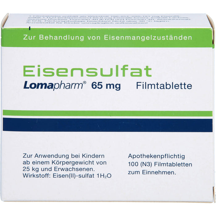 Eisensulfat Lomapharm 65 mg Filmtabletten, 100 pc Tablettes