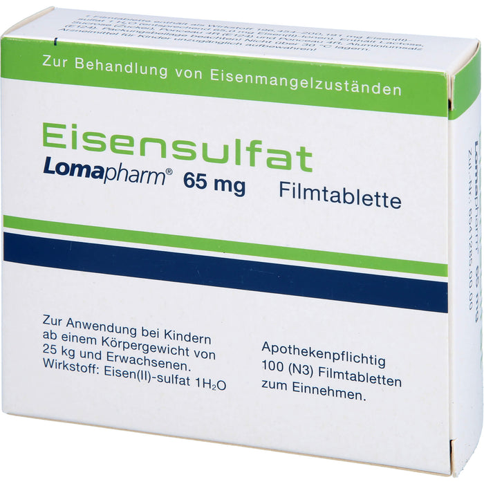 Eisensulfat Lomapharm 65 mg Filmtabletten, 100 pc Tablettes