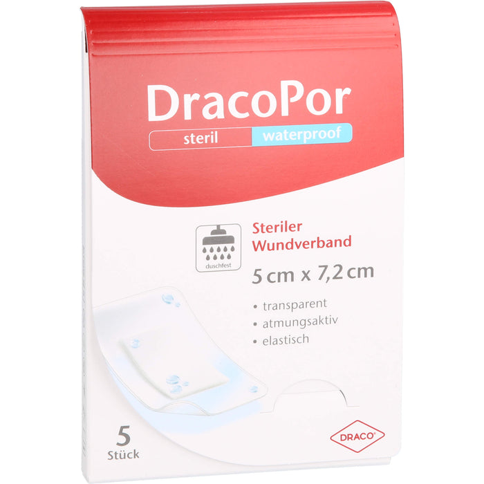 DracoPor waterproof 5 cm x 7,2 cm transparent steriler Wundverband, 5 pc Pansements