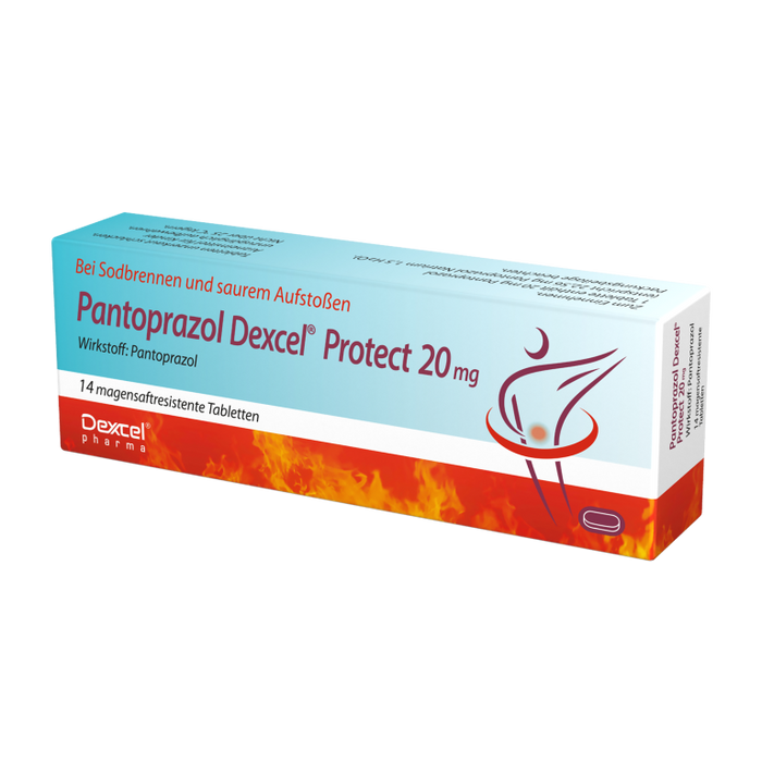 Pantoprazol Dexcel Protect 20 mg Tabletten bei Sodbrennen und saurem Aufstoßen, 14 pcs. Tablets