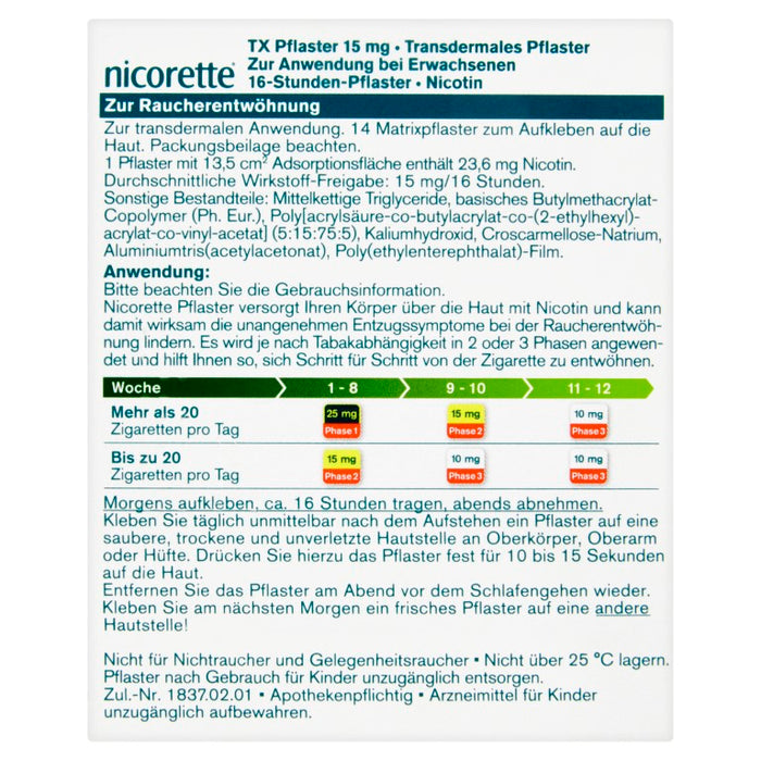 nicorette TX Pflaster 15 mg zur Raucherentwöhnung, 14 St. Pflaster