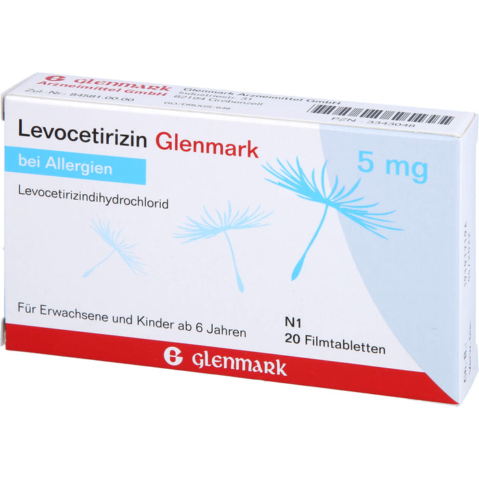 Levocetirizin Glenmark 5 mg Filmtabletten bei Allergien, 20 pcs. Tablets