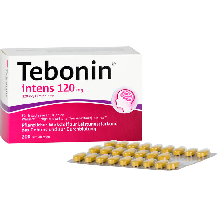 Tebonin intens 120 mg Filmtabletten zur Leistungsstärkung des Gehirns und zur Durchblutung, 200 pc Tablettes