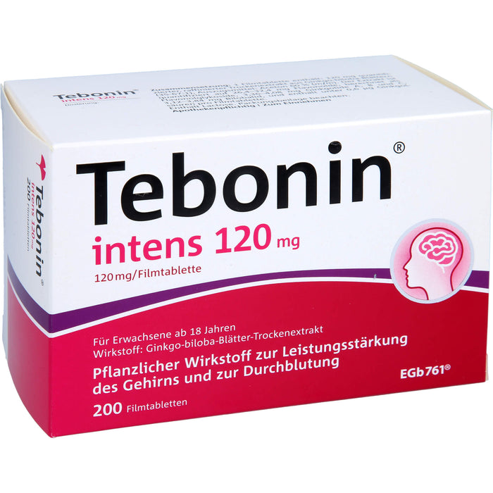 Tebonin intens 120 mg Filmtabletten zur Leistungsstärkung des Gehirns und zur Durchblutung, 200 pc Tablettes