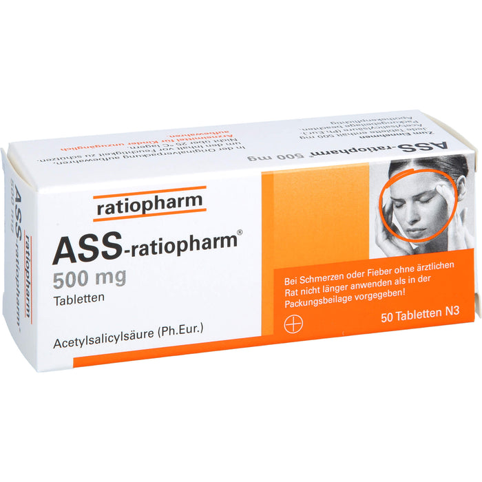 ASS-ratiopharm 500 mg Tabletten bei Schmerzen und Fieber, 50 pc Tablettes