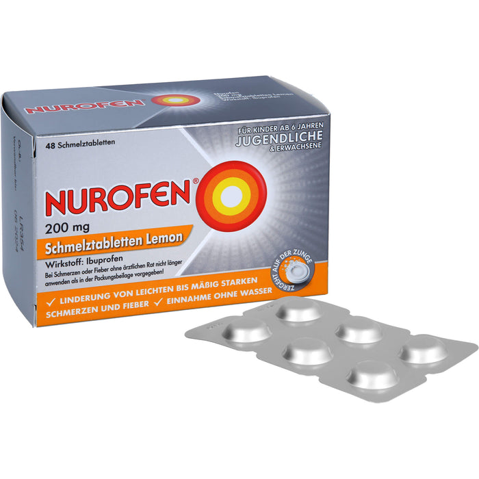 Nurofen Schmelztabletten Lemon bei Kopfschmerzen ab 6 Jahren 200mg, 48 pc Tablettes