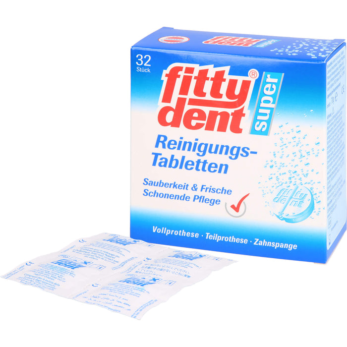 fittydent super Reinigungstabletten für Vollprothesen, Teilprothesen und Zahnspangen, 32 pcs. Tablets