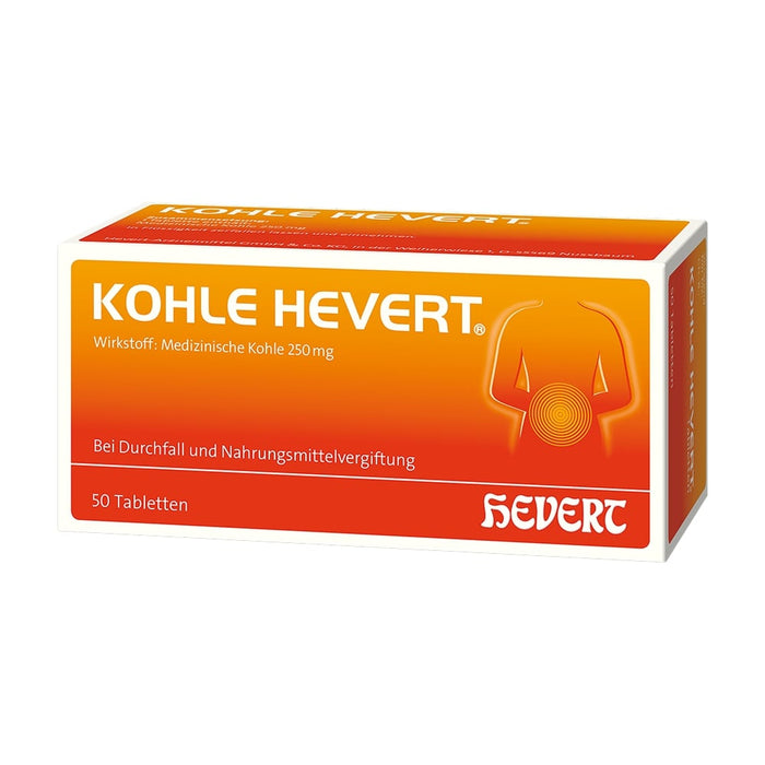 Kohle Hevert bei Durchfall sowie bei Vergiftungen durch Lebensmittel, Schwermetalle und Medikamente, 50 St. Tabletten